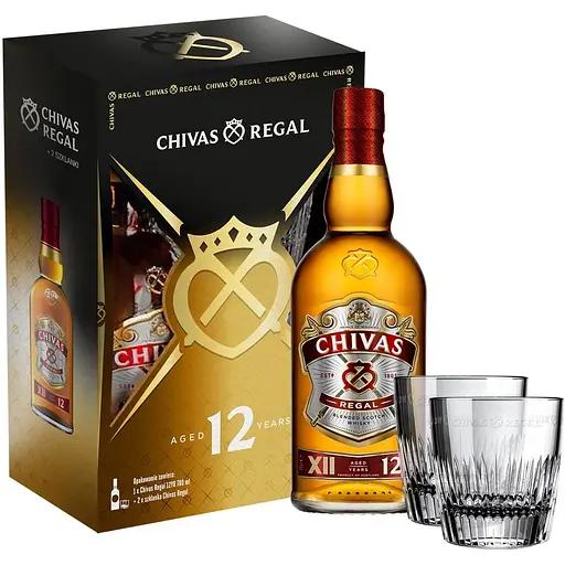 Набір Віскі Chivas Regal 12 years old, 40%, 0,7 л + 2 келихи (661245)