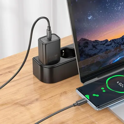 Мережевий зарядний пристрій Hoco N60 Gentle single port PD20W charger (EU) чорний - фото 3