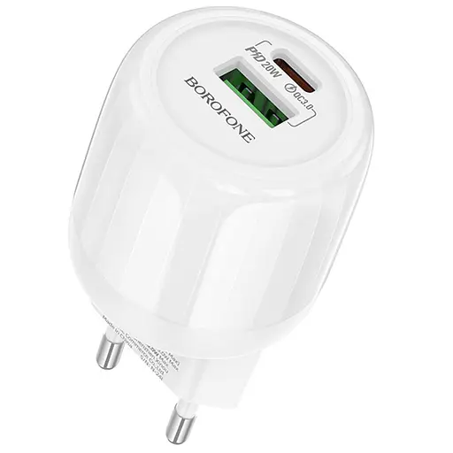 МЗП Borofone BA93A Lustrous PD20W+QC3.0 (1USB-A/1C) White