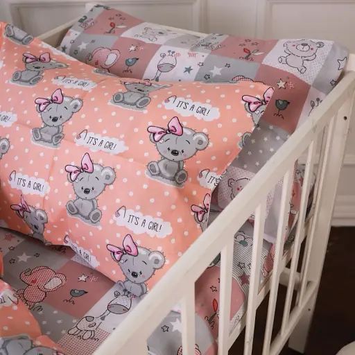 Наволочка MirSon Бязь Kids Time 20-0028 Little girl Teddy 40х60 см сіра з рожевим (2200009637964) - фото 4