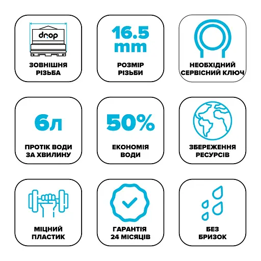 Водозберігаючий аератор Drop SP165E для змішувача - Економія 50%, 6 л/хв, зовнішня М 16.5 мм - фото 7