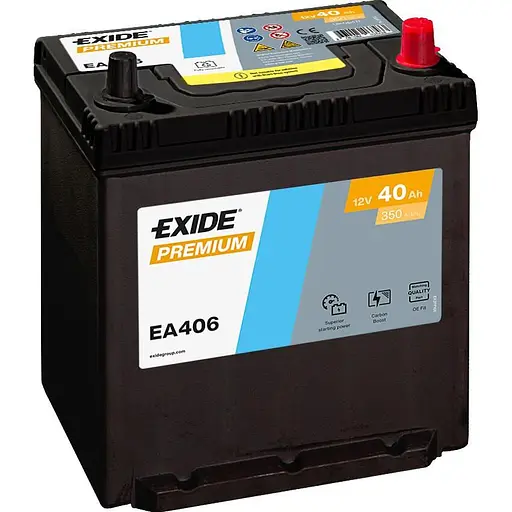 Акумулятор Exide Premium 40Ah ASIA Ев (-/+) (350EN) (187х127х225) EA406
