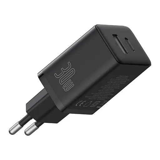 Блок живлення зарядний адаптер Baseus Cube Fast Charger 2 порти C + U 30 W (P10111404113-00) чорний - фото 1