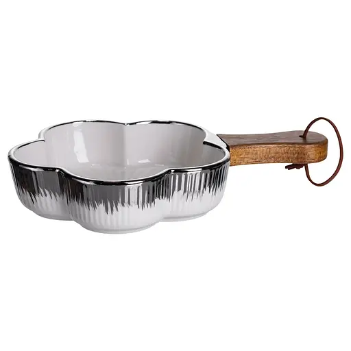 Тарелка фарфоровая глубокая с ручкой Цветок 24×16×4 (см) сервировочное блюдо с ручкой для подачи тарелка сковорода Серебро Yiwu ZJH-13-3 - фото 3