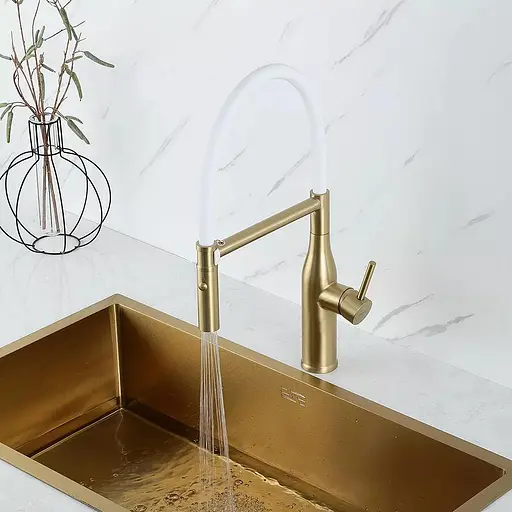 Змішувач для кухні гнучкий вилив золото Gappo G4098-23 Золотий - фото 2