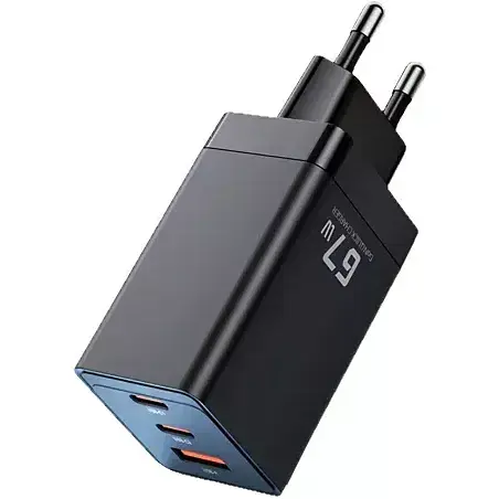 Зарядний пристрій Toocki 67w QC4.0 3 порти 2*Type-C + USB чорний - фото 1