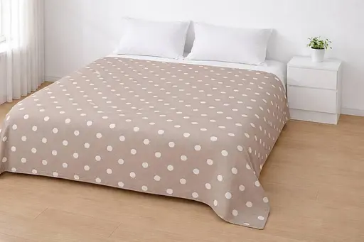 Покривало 200x230 см у горошок плед домашній текстиль із візерунком теплий плед євро розмір Бежеве з білим принтом - фото 1