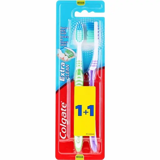 Зубна щітка Colgate Extra Clean Експерт чистоти 2 шт. фіолетова-салатова - фото 1