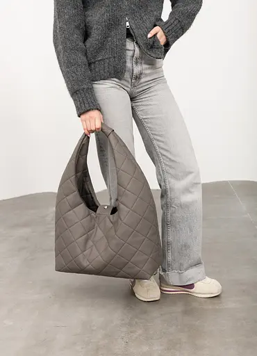 Женская сумка Sambag HOBO L серая строченая 34 х 37 х 16 см (53300039) - фото 7