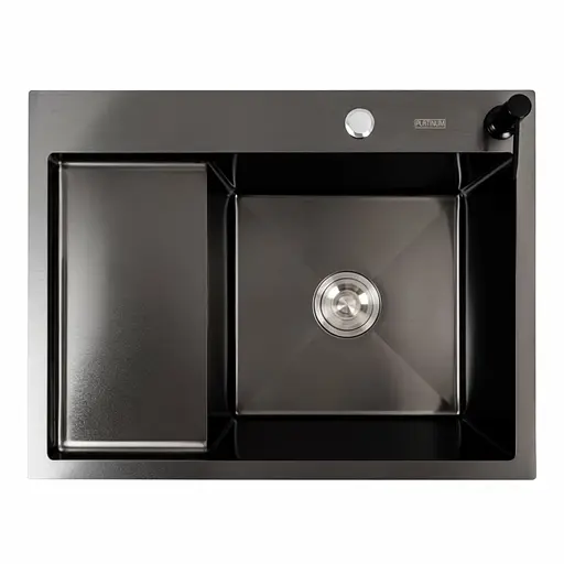 Кухонная мойка CM 65x50 R PVD черная Platinum Handmade (круглый сифон 3.0/0.8), Черный - фото 1