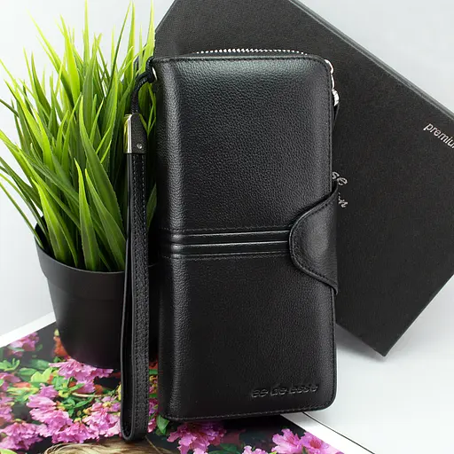 Гаманець жіночий шкіряний De Eesse LC14621-GD01 великий з ручкою чорний - фото 1