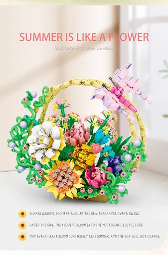 Конструктор цветы WOMA набор букет цветов в корзине   641 деталь - фото 4