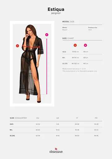 Пеньюар Obsessive Estiqua XS/S чорний - фото 7