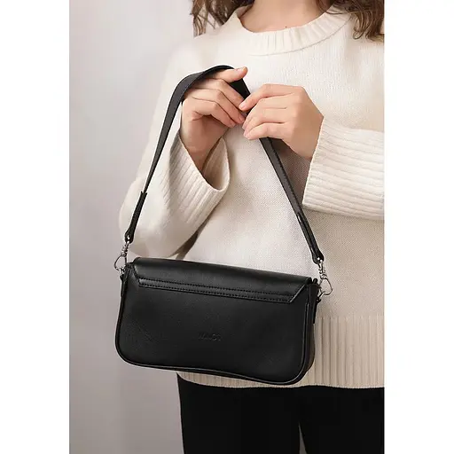 Женская кожаная сумка Nona черная краст - фото 1