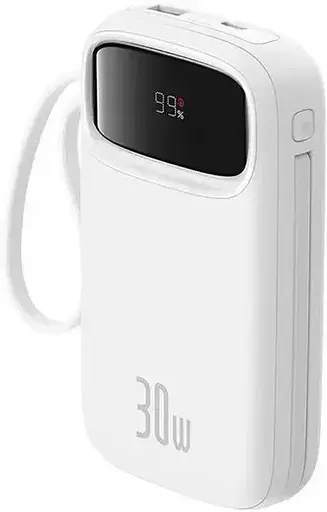 Павер банк - зовнішній акб Baseus Qpow 2 Digital Display 20000mAh 30W (P10055009213-00) 2 in 1 білий - фото 3