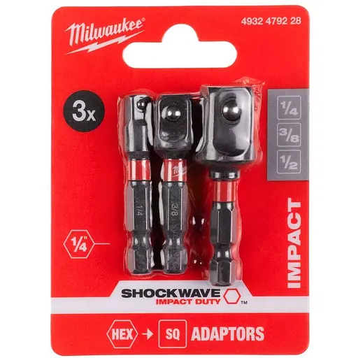 Переходник для торцевых головок Milwaukee 1/4", 3/8", 1/2" 3 шт. (4932479228) - фото 3