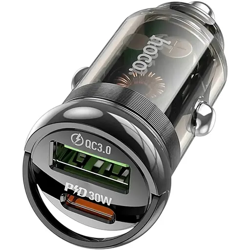 Автомобільний зарядний пристрій Hoco Z53A USB-C та USB-A PD 30W QC 3.0 з кабелем Type-C Lightning
