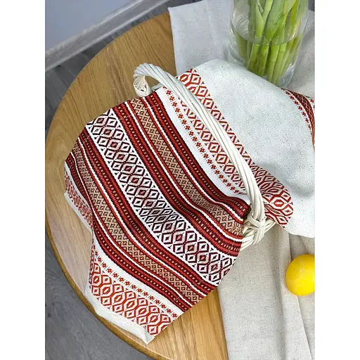 Пасхальное полотенце льняное для корзины Луч 45х30 см Красный - фото 3