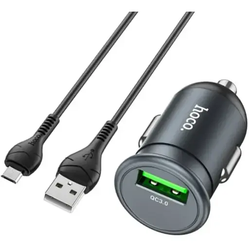 Автомобільний зарядний пристрій Hoco Z43 Mighty single port QC3.0 car charger set ( Micro ) Чорний - фото 1