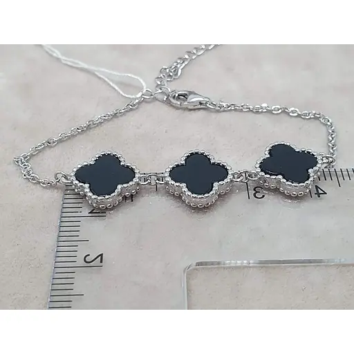 Срібний браслет TOP Silver Конюшина з оніксом. 550058Ч - фото 2