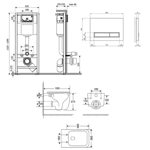 Набір Q-tap Nest 4 в 1 підвісний унітаз Gemini Ultra Quiet 530х365х373 + комплект інсталяції QT2533076EUQMB46171 - фото 2