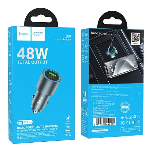 Автомобільний зарядний пристрій HOCO Z60 Bloom 48W dual-port PD30W+QC3.0 multi-protocol car charger чорний - фото 7