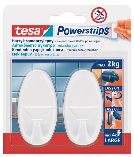 Гачки пластикові овальні L під плитку/метал Tesa Powerstrips білі 2 шт.  - фото 2