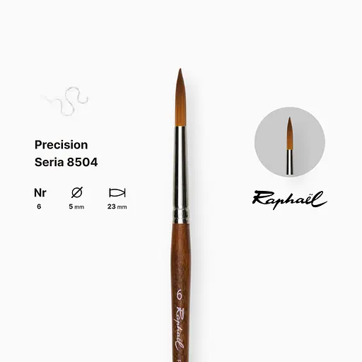 Кисть синтетика круглая (имитация соболя) Raphael Precision, №6, короткая ручка - фото 2