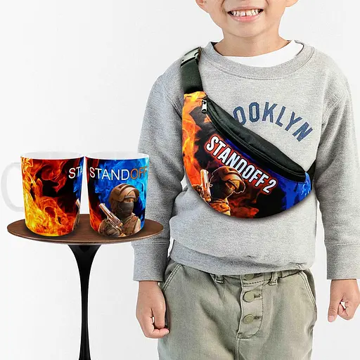 Набір: дитяча сумка-бананка+кружка Стендофф2 "Standoff 2" 32х15см, бананка для хлопчика через плече на подарунок (00969)