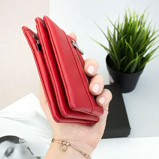 Гаманець жіночий шкіряний De Esse LC14288-GD02 маленький на магніті червоний - фото 4