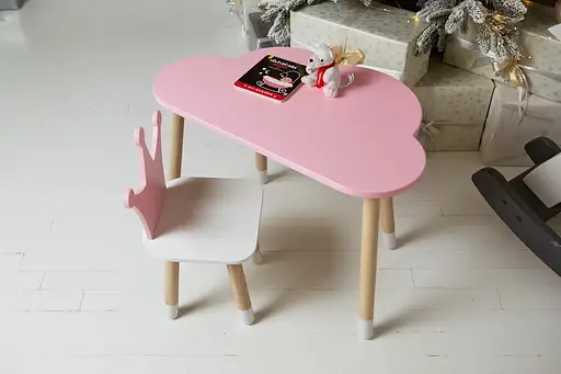 Детский комплект столик Облачко (Розовый) и стульчик Корона (Розовый с белым) - фото 3