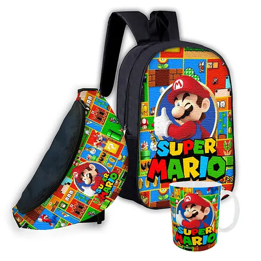 Набор детский Супер Марио рюкзак рюкзак 36х27см сумка-бананка, кружка с принтом для мальчика (01563)