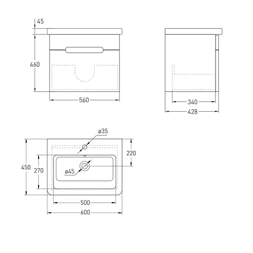 Тумба з умивальником Volle Solo 60 см Сірий 1910.326009 - фото 5