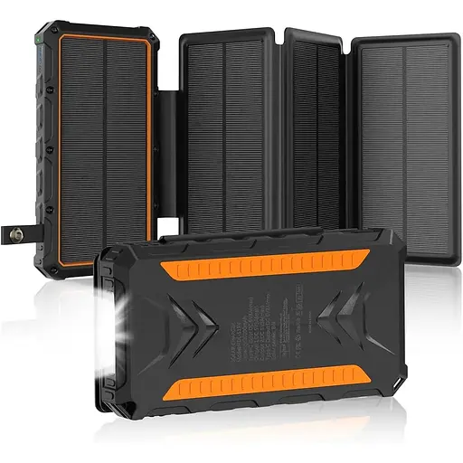 Сонячний зовнішній акумулятор 20000 мАг з двома виходами 3 А, швидка зарядка