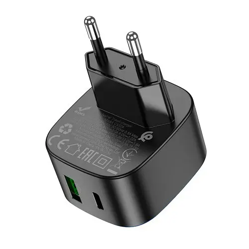 Мережевий зарядний пристрій Hoco CS32A Rise PD20W+QC3.0 charger чорний - фото 1