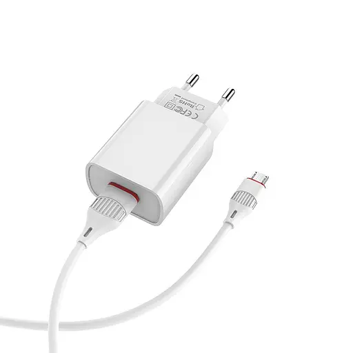 Мережевий зарядний пристрій з кабелем Borofone BA20A Sharp single port charger set(Micro) 10. 5W білий - фото 3