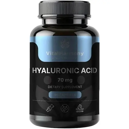 Гиалуроновая кислота VitalHarmony Hyaluronic Acid 70 mg, 90 капсул для поддержания здоровья кожи и суставов