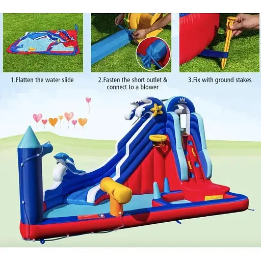 Надувний Аквапарк Costway Slide 6-в-1 з гіркою для скелелазіння (без вентилятора) - фото 5