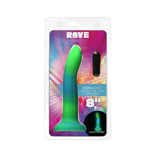 Фалоімітатор Addiction Rave 8″, що світиться в темряві, Glow in the Dark Dildo Blue Green, 20,3 см - фото 7