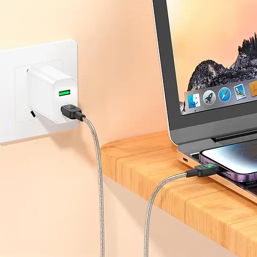 Кабель Hoco Stone PD silicone intelligent power-off charging data cable U124 1 м 27W - фото 2