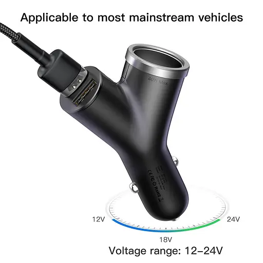 Адаптер автомобильный BASEUS cigarette lighter extended car charger 2 USB 40 W (CCALL-YX01) - фото 3