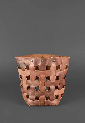 Шкіряна плетена жіноча сумка Пазл M світло-коричнева Crazy Horse - фото 3