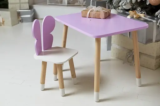 Детский прямоугольный столик со стульчиком Бабочка с белым сиденьем (Фиолетовый) - фото 2