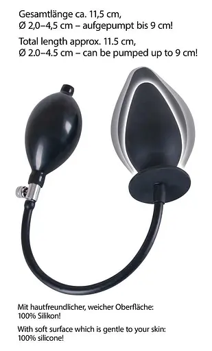 Анальна пробка True Black Inflatable Anal Plug 11.5 см (чорний) - фото 5