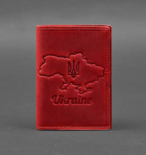 Кожаная обложка для паспорта с картой Украины коралл Crazy Horse - фото 1