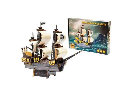 Деревянный 3D конструктор Пиратский корабль, PuzzleOk (Puz-00928), 196 дет.