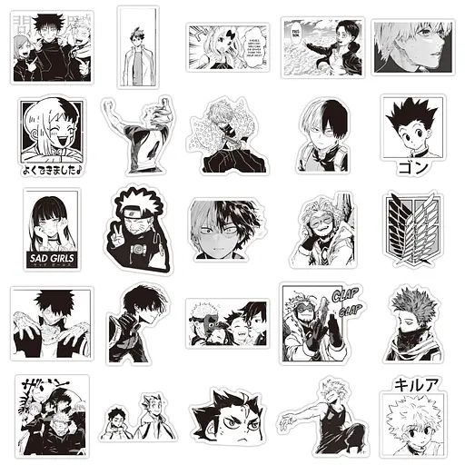 Стікерпак Манга емоції: Чорно-білий світ Набір наклейок GeekLand Manga Emotions: Black and White World 50 штук - фото 2