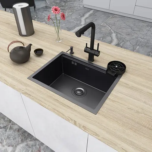 Кухонна мийка під стільницю чорне 1.5 мм з PVD покриттям Nett NB-5742, Чорний - фото 4