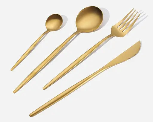Набор столовых приборов золото из нержавеющей стали 18/10 на 4 предмета. - фото 1