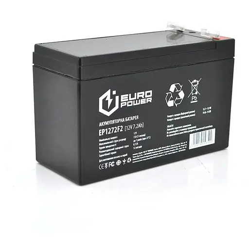 Акумуляторна батарея EUROPOWER AGM EP12-7.2F2 12 V 7,2 Ah ( 150 x 65 x 95 (100) ) Black Q10